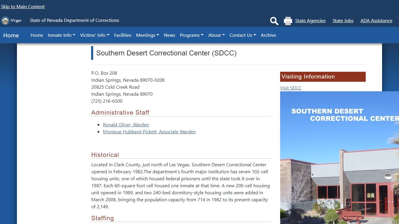 Southern Desert Correctional Center Facility | Nevada Department of ...